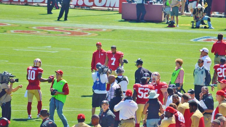 Colin Kaepernick before the season opener vs. the Green Bay Packers in September 2013. Photo via WIKIMEDIA COMMONS