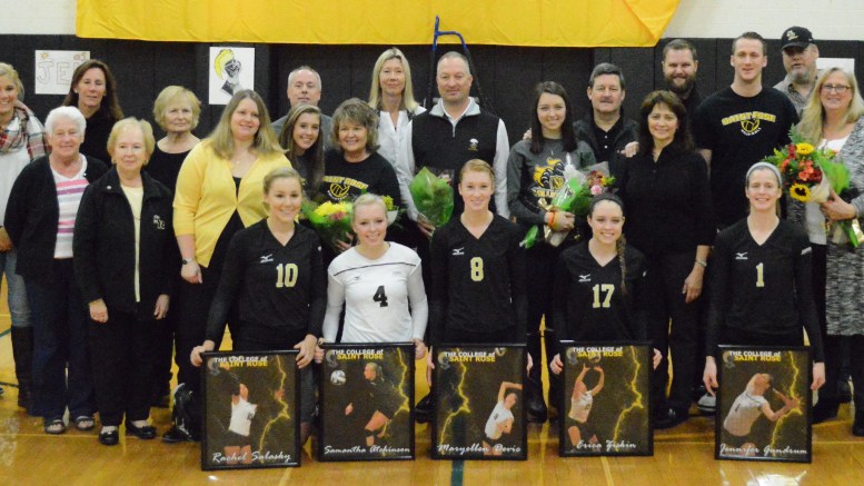 Saint Rose volleyball team. Photo by Jonas Miller