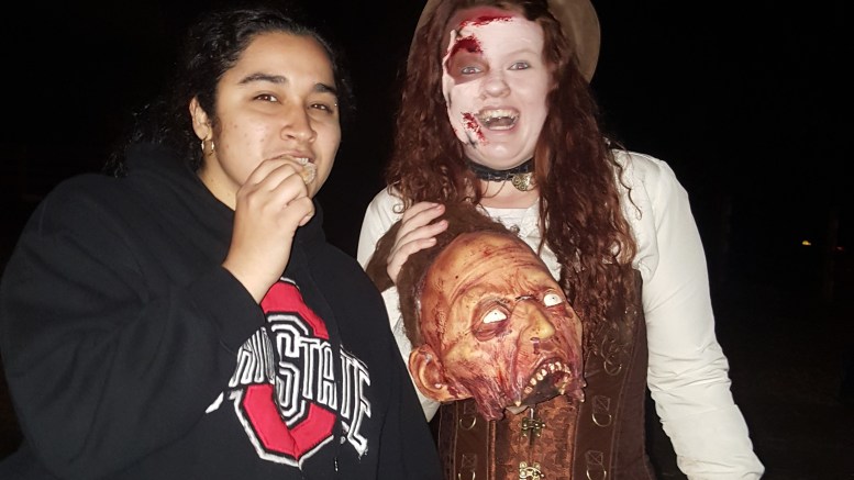 Student Nerys Jimenez Pichardo with a cast member while on the trip to Liberty Ridge Farm. Photo by Nerys Jimenez Pichardo